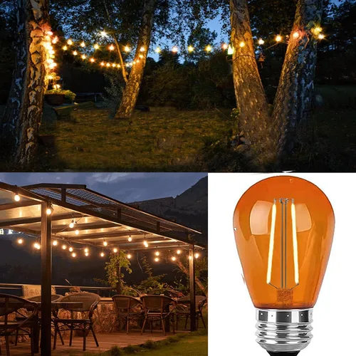 Miniatura 4 de Paquete de 15 bombillas LED S14 naranja, base E26 inastillable de plástico de 2 W, luz nocturna para cadena de luces, bombilla vintage impermeable