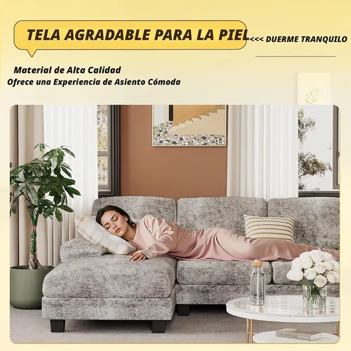 Miniatura 3 de JUMMICO Sofás Seccionales para Sala de Estar, Sofá en Forma de U con Tela de Chenilla, Sofá Moderno de 4 Asientos con Almohadas Removibles para Gris