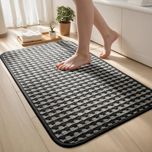 Miniatura 25 de Tapetes de baño antideslizantes delgados para debajo de la puerta, tapetes de baño de secado rápido absorbentes con respaldo de goma trenzado