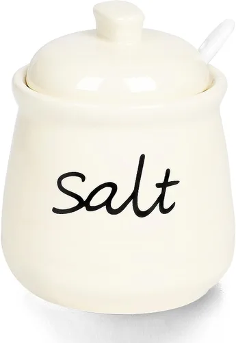 ONTUBE Tazón de sal de cerámica con tapa y cuchara 12oz (beige)