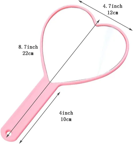 Miniatura 2 de TBWHL Espejo de mano de viaje en forma de corazón, espejo de mano portátil para cosméticos personales con asa, bonito espejo de mano para afeitar