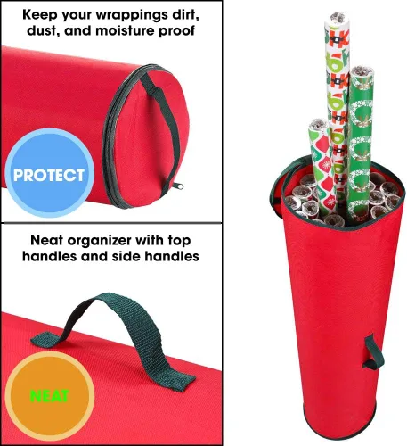 Miniatura 3 de Bolsa de almacenamiento de papel de regalo, organizador de papel de regalo debajo de la cama para almacenar múltiples rollos de papel de regalo, Rojo