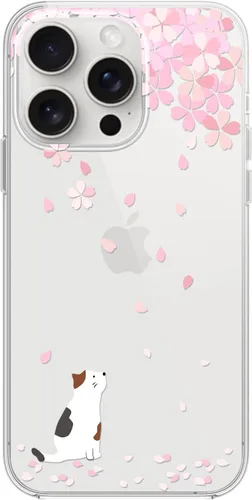 Blingy's Funda para iPhone 15 Pro, lindo estilo de gato con patrón de flor de cerezo divertido diseño de animales de dibujos animados, funda Gato
