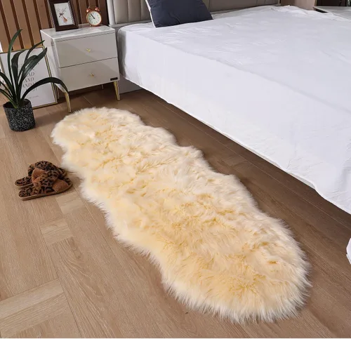 Miniatura 8 de Alfombra de piel sintética de 2 x 6 pies, color beige, lavable a máquina, súper suave, esponjosa, alfombra de piel de oveja mullida para dormitorio
