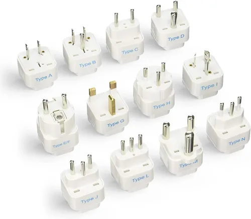 Ceptics Adaptador de Viaje con Enchufes Tipos A-M, Juego de Adaptadores de Enchufe de Viaje Compatible con Tomas de Corriente en Todos los Crema