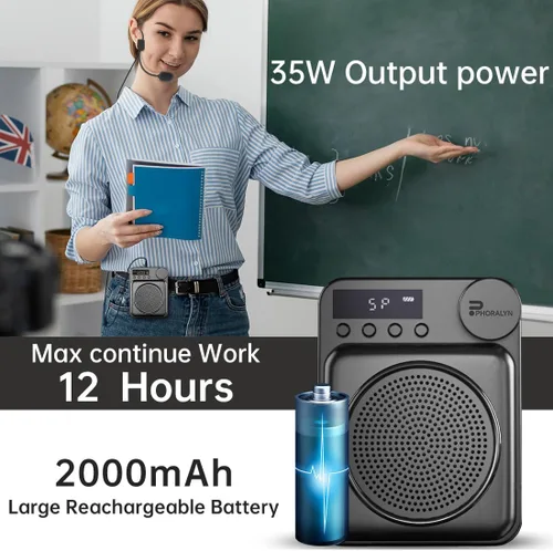 Miniatura 5 de Amplificador de voz inalámbrico para profesores, amplificador de voz original, micrófono de alambre con 2 micrófonos, megáfono de altavoz portátil