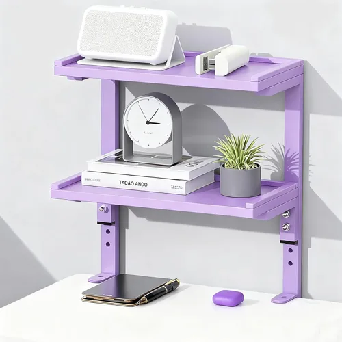 Miniatura 8 de Estante de escritorio de 2 niveles, almacenamiento expandible debajo del escritorio, estante de escritorio con abrazadera, accesorios de escritorio