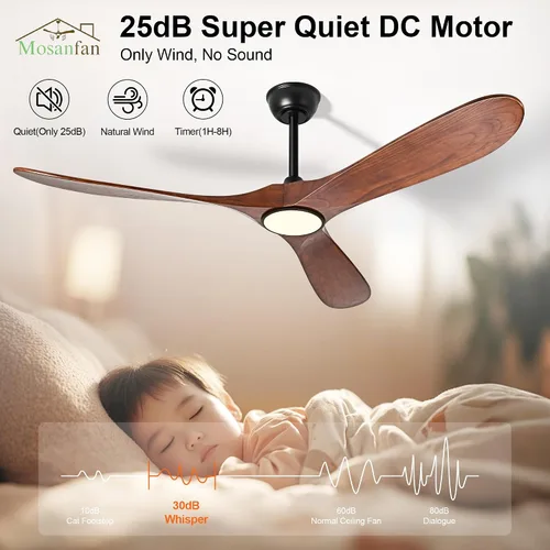 Miniatura 2 de Ventiladores de techo de 52 pulgadas con luces y control remoto, ventilador de techo de madera para exteriores con motor de CC silencioso de 6 Negro