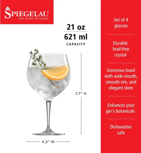 Miniatura 7 de Spiegelau Juego de 4 vasos de ginebra y tónico, vasos de cóctel con globo de cristal para bebidas de ginebra, spritzers y cócteles sin alcohol
