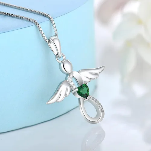 Miniatura 3 de FJ Collar de ángel infinito para mujer, collar de amuleto de ángel de la guarda de Brithstone