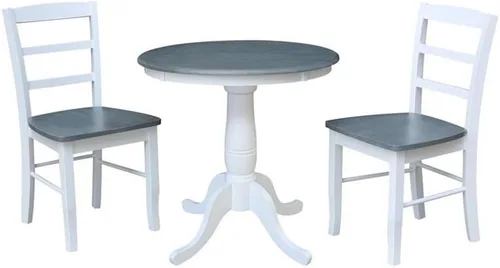 Miniatura 10 de IC INTERNATIONAL CONCEPTS Mesa de comedor redonda con pedestal de 30 pulgadas con 2 sillas Madrid con respaldo de escalera, nogal envejecido/piedra