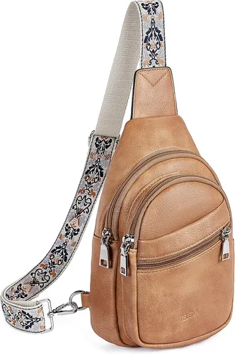 Miniatura 8 de Telena Bolso bandolera para mujer, bolso cruzado para mujer, cangurera de cuero vegano con correa ajustable