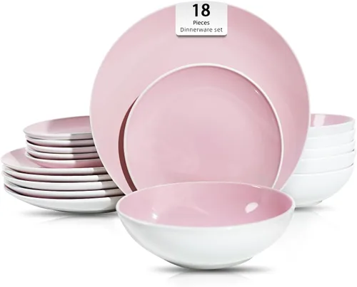 Miniatura 27 de Juego de 6 platos llanos en forma de cupé de gres de 10.5 pulgadas, muy rosa