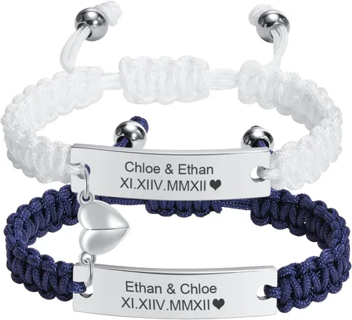 Miniatura 34 de MEALGUET Pulseras de ID Personalizadas para Parejas Grabado Personalizado Hecho a Mano Cuerda Trenzada Pulsera de Muñeca para Hombres Mujeres