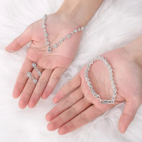 Miniatura 6 de Bridal Wedding Jewelry Set Rhinestone Wedding Jewelry Set Silver Bridal Necklace Earrings Set Brides Bridesmaid Prom Costume Jewelry Set for Women