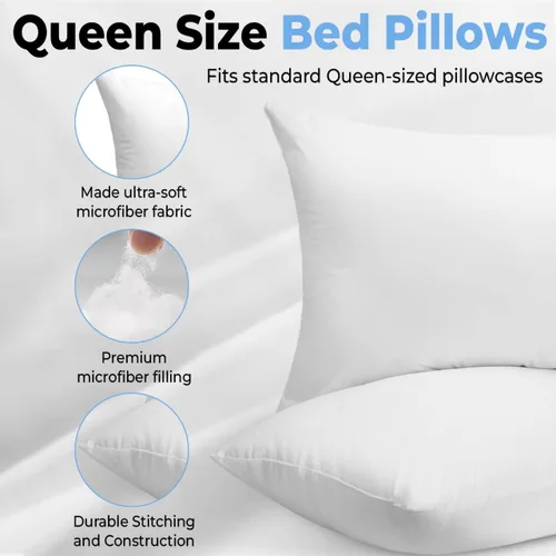 Miniatura 7 de QUBA LINEN Juego de 2 almohadas tamaño Queen de densidad media, suaves y con apoyo para personas que duermen de espalda, de lado y boca abajo