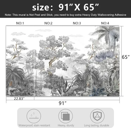 Miniatura 4 de Papel tapiz de tela de selva tropical botánica gris, bosque de jungla, sala de estar, hoja de palmera, planta, dormitorio, baño, mural de pared