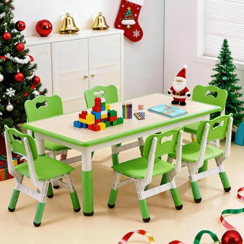 Miniatura 12 de Moderno juego de mesa y 6 sillas para niños, mesa ajustable en altura de 47.20" para niños pequeños y conjunto de 6 sillas con patas de escritorio