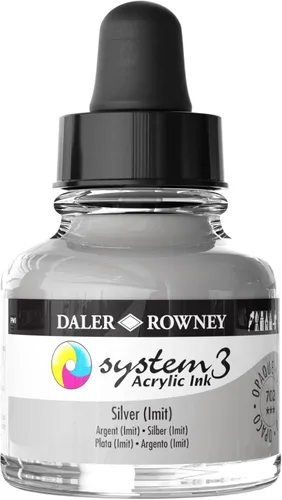 Daler-Rowney System3 - Botella de tinta acrílica Silver Imit de 1.0 fl oz – Tinta acrílica versátil para artistas y estudiantes – Tinta de