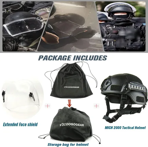 Miniatura 3 de Casco táctico ACH Airsoft con visera transparente de cara completa, protector protector MICH 2000 modo para paintball al aire libre CS Wargame Negro