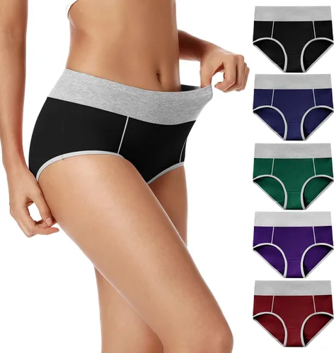 Miniatura 10 de POKARLA Ropa interior de algodón de cintura alta para mujer, suave, transpirable, bragas de cobertura completa, pantaletas elásticas, ropa