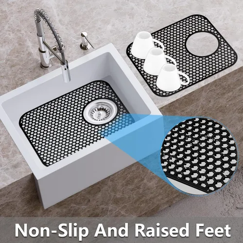 Miniatura 3 de Protectores de fregadero para fregadero de cocina, 2 alfombrillas de cocina de silicona de 13.58"x11.6", protector inferior antideslizante 13.58"x