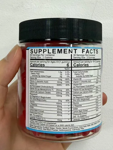 Miniatura 9 de Gomitas para dormir para niños, sin melatonina, gomitas para ayudar a dormir con magnesio y calcio, zinc, glicina, L-teanina, GABA, vitamina D3 K2