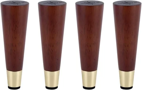 Miniatura 8 de Patas de madera de roble maciza, patas de sofá cónicas, patas de repuesto para mesa de café, patas de armario, funda de cobre, con accesorios