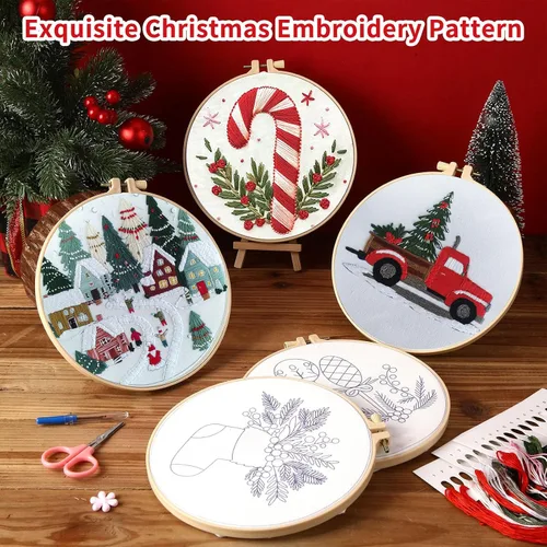 Miniatura 4 de Canlierr Juego de 6 juegos de bordado de Navidad con patrón e instrucciones (idioma español no garantizado), patrón de iniciación de bordado, hilo