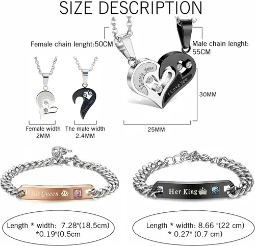 Miniatura 3 de Karlota Juego de pulseras con dije de acero inoxidable para parejas, con texto en inglés "I Love You" a juego, para novios, novias, novias, regalos