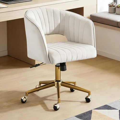 Silla de tocador con respaldo sillón giratorio 360 grados y base dorada, silla entrecruzada con ruedas para tocador, oficina en casa, sala de estar,
