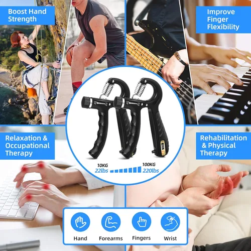 Miniatura 7 de 2 piezas de entrenador de fuerza de agarre con resistencia ajustable de 22-220 libras (10-100 kg), agarre de mano, fortalecedor de antebrazo