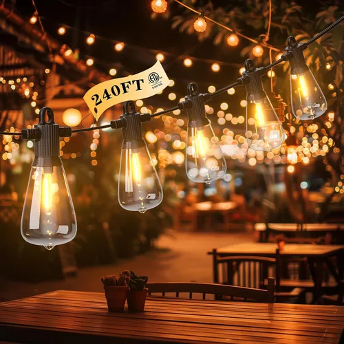 Miniatura 12 de Guirnalda de luces LED para exteriores, 25 pies, impermeables, para patio, con 12+1 bombillas Edison ST38 inastillables, luz colgante blanca cálida