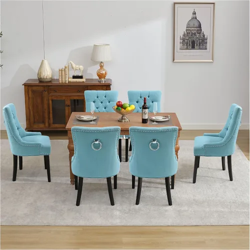 Miniatura 44 de adochr Juego de 2 sillas de comedor de terciopelo, sillas de cocina tapizadas con patas de metal, respaldo abotonado moderno con anillo de tracción