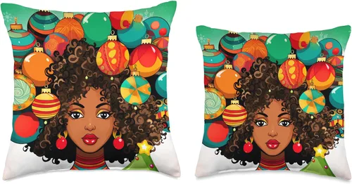 Miniatura 3 de Black women Christmas ornament melanin curly hair Melanin Christmas Queen Xmas Black Girl Magic Ornament - Almohada de 16 x 16 pulgadas, multicolor