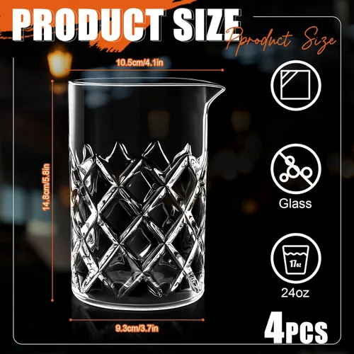 Miniatura 2 de Dandat 4 vasos mezcladores de cóctel de 24 onzas, vidrio agitador de cristal, parte inferior gruesa, sin costuras, para el hogar, barman, bar