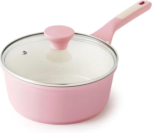 Miniatura 9 de SENSARTE Cacerola antiadherente con tapa, olla pequeña de 1.5 cuartos con revestimiento de granito suizo, mango que se mantiene fresco, olla Gris