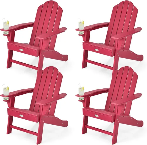 Miniatura 15 de Tangkula Silla Adirondack para exteriores, sillones de polietileno de alta densidad resistentes a la decoloración con soporte para tazas, sillas