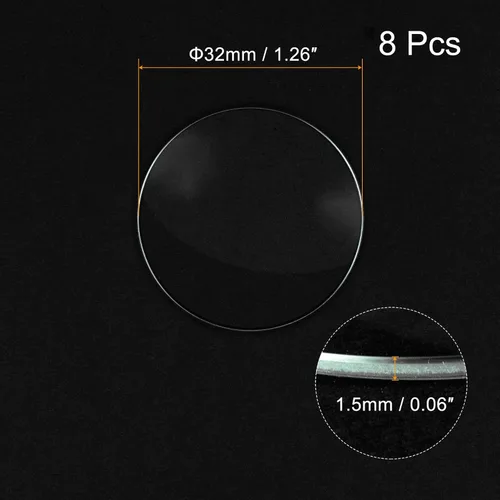 Miniatura 2 de uxcell Paquete de 8 lentes de cristal de 1.260 in de diámetro para reloj, cúpula única, redonda, 0.059 in de grosor de borde para reparación