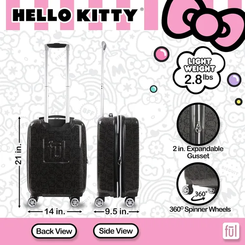 Miniatura 3 de FUL Hello Kitty - Maleta de mano rígida con ruedas giratorias, Negro -, Hello Kitty - Maleta de mano rígida con ruedas giratorias