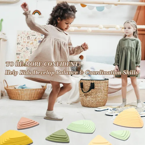Miniatura 5 de makarci Stepping Stones para niños, 12 piezas de carreras de obstáculos para jugar en interiores y exteriores, borde de goma completo de plástico 12