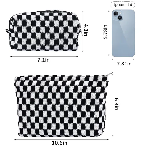 Miniatura 4 de ZLFSRQ Bolsa de maquillaje a cuadros para mujer, grande y pequeña, juego de bolsa de cosméticos a cuadros, bolsas de aseo de viaje, bolsa