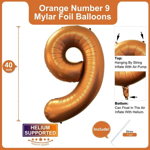 Miniatura 2 de Lovoir Globo naranja número 9 de 40 pulgadas, tamaño grande, de papel de aluminio de mylar de aluminio de Mylar de color amarillo azafrán para 9º
