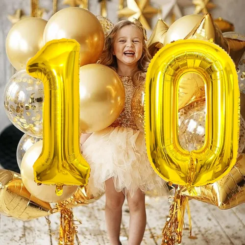 Miniatura 5 de SINBEE Globo dorado del número 10, papel de aluminio Mylar de 40 pulgadas, decoración de fiesta reutilizable para cumpleaños, aniversario, Oro