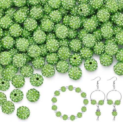 Miniatura 14 de 100 cuentas de diamantes de imitación de 0.394 pulgadas para la fabricación de joyas, 10 cuentas redondas brillantes de discoteca de Shamballa