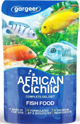 Miniatura 12 de Gargeer Alimento de pescado cíclido africano de 3 onzas para criadores avanzados. Dieta completa de gel cíclidos africanos para jóvenes y adultos.