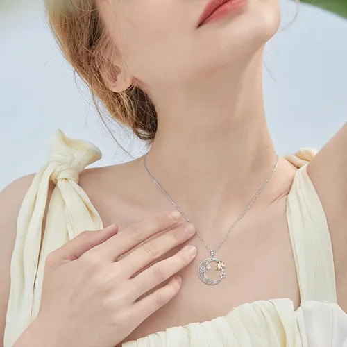 Miniatura 2 de Collar de plata de ley con estrella de luna creciente para mamá e hija, piedra natal, granate, día de la madre, cumpleaños, joyería celta, regalos