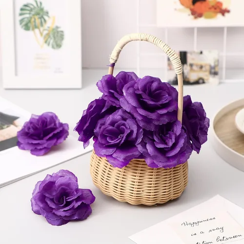 Miniatura 7 de 200 flores artificiales de seda falsa de 3 pulgadas con tallo de esmeralda, rosa sintética y tallo de 6 pulgadas para boda, ramo de novia, Morado