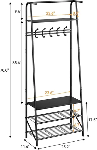 Miniatura 2 de IDEALHOUSE Perchero para zapatos con 5 ganchos, banco de entrada con almacenamiento, muebles decorativos de aspecto de madera con marco de metal