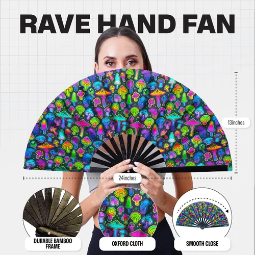 Miniatura 127 de SoJourner Bags Rave Fan – Ventilador plegable grande – Ventilador de mano Clack para raves, Halloween, Burlesque, trajes de arcoíris para mujeres